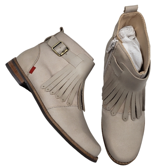 Marc JosephNIB Green Point Light Grey Nubuck Fringe Leather Ankle Booties 1